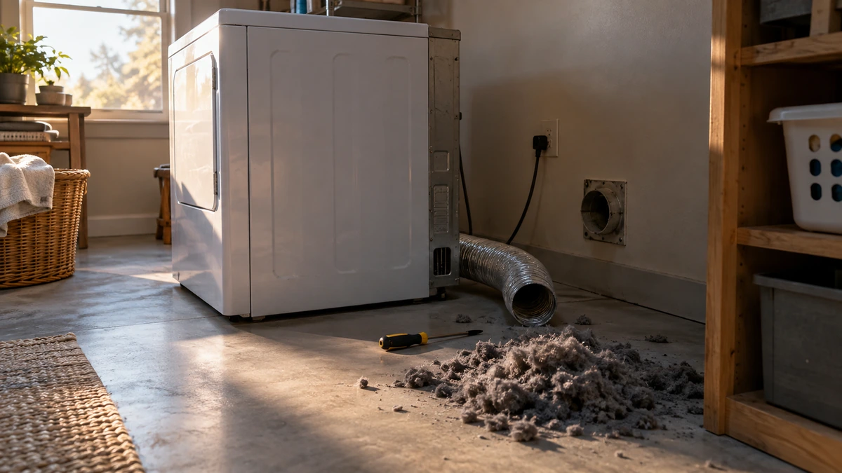A technician repairing a washer in a Newark, Ohio home.